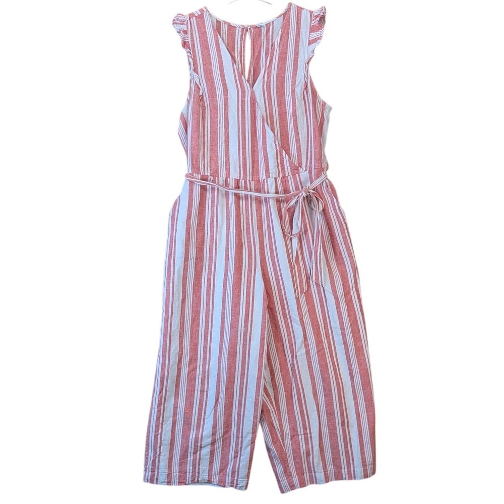 Old Navy Women Boho Beach Resort Striped Linen Blend Jumpsuit Size XL‎ Wide Leg